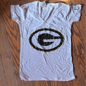 Pink Green Bay Packers T-Shirt with Glitter Logo